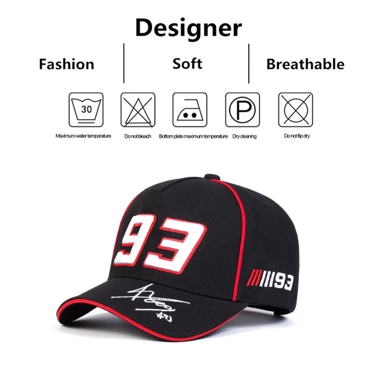 2024 New Simple Letter 93 Embroidery Hip Hop Fashion Baseball Cap 100% Cotton Unisex Adjustable Outdoor Sports Sun Cap Trucker H